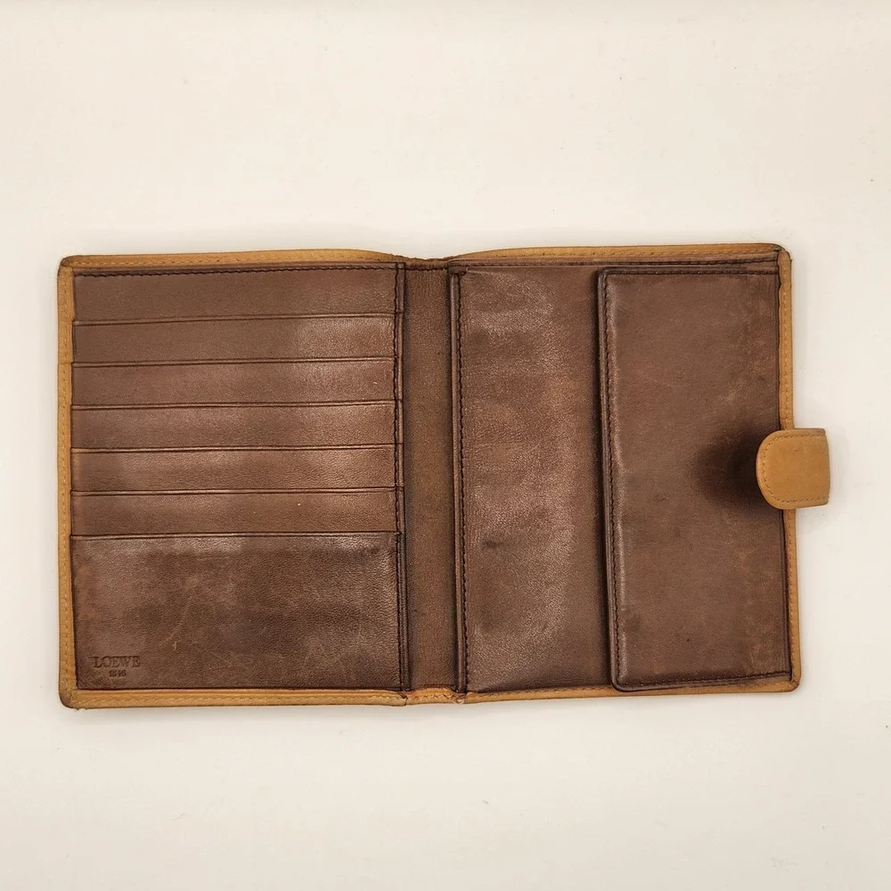 Vintage Loewe Anagram Bifold Wallet Tan Leather Made in Spain Card Coin